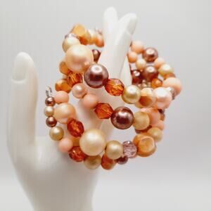 Vintage 1950s Bead Memory Wire Bracelet Multi-Color Wrap 3–4 Strand